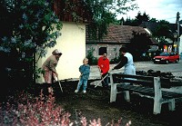 VV-Mitglieder bei der Grünflächenpflege.